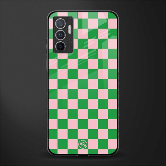 pink & green check pattern glass case for vivo v23e image