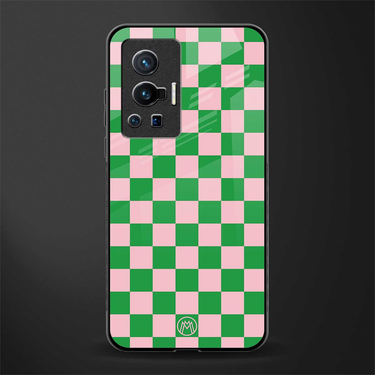 pink & green check pattern glass case for vivo x70 pro image