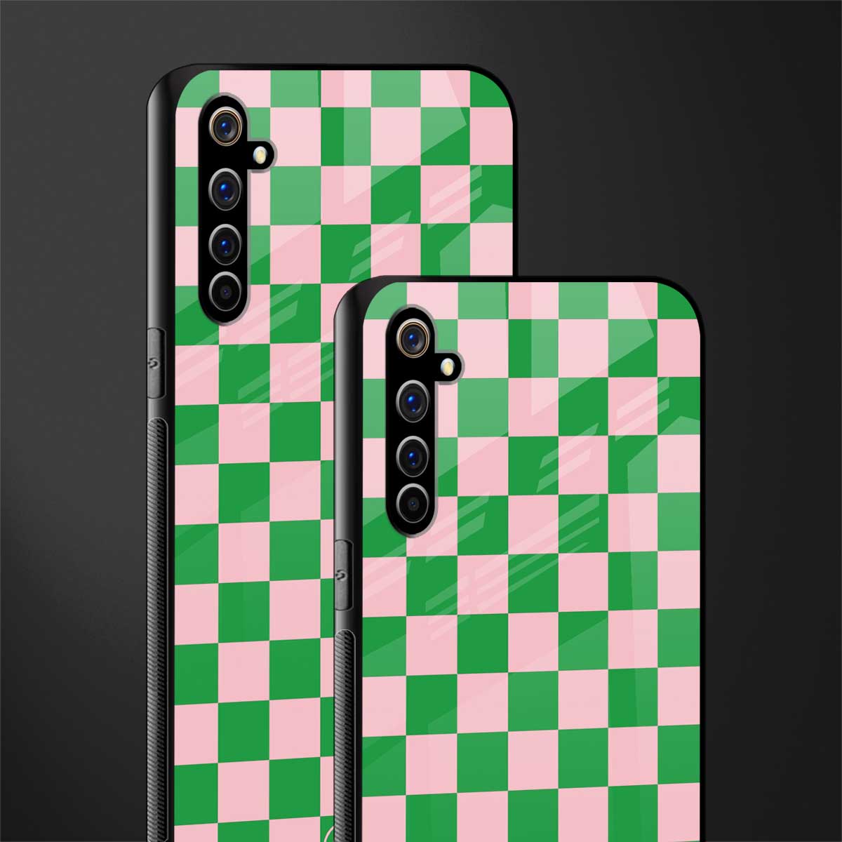 pink & green check pattern glass case for realme x50 pro image-2