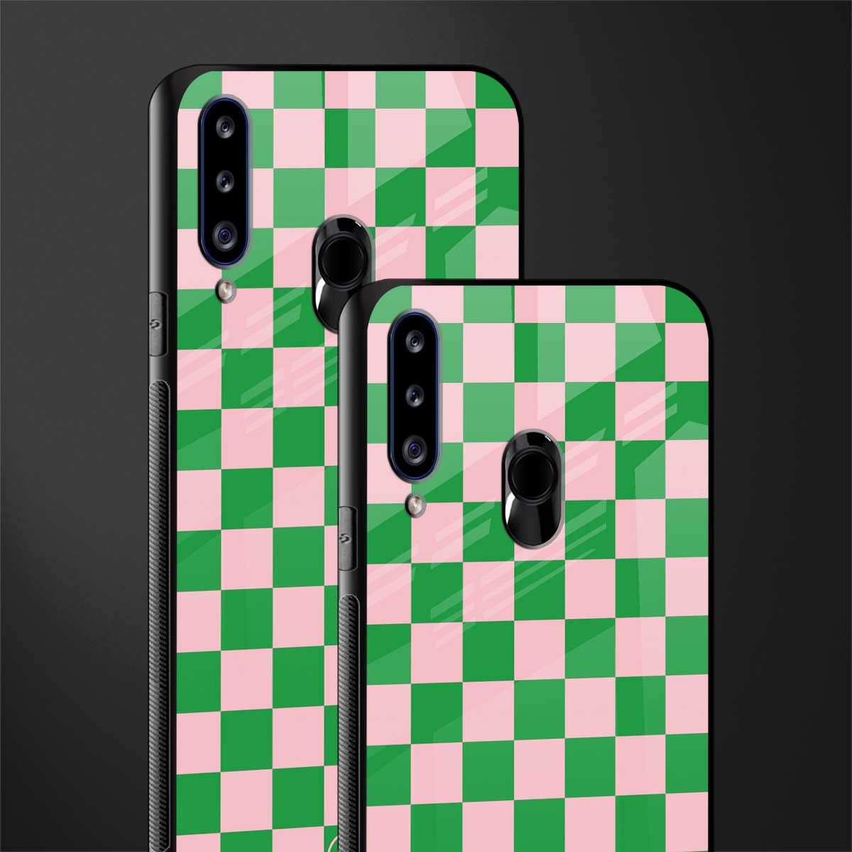 pink & green check pattern glass case for samsung galaxy a20s image-2