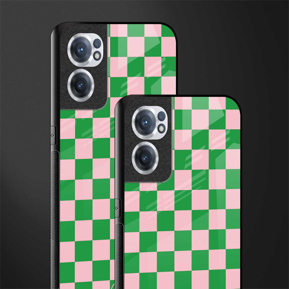 pink & green check pattern glass case for oneplus nord ce 2 5g image-2