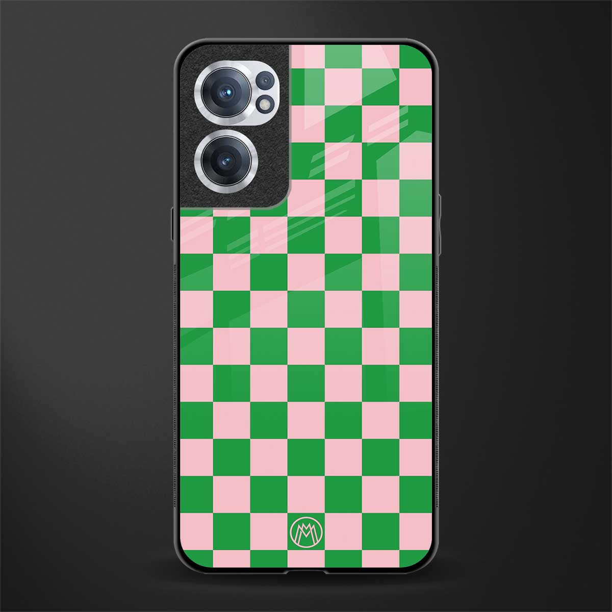 pink & green check pattern glass case for oneplus nord ce 2 5g image