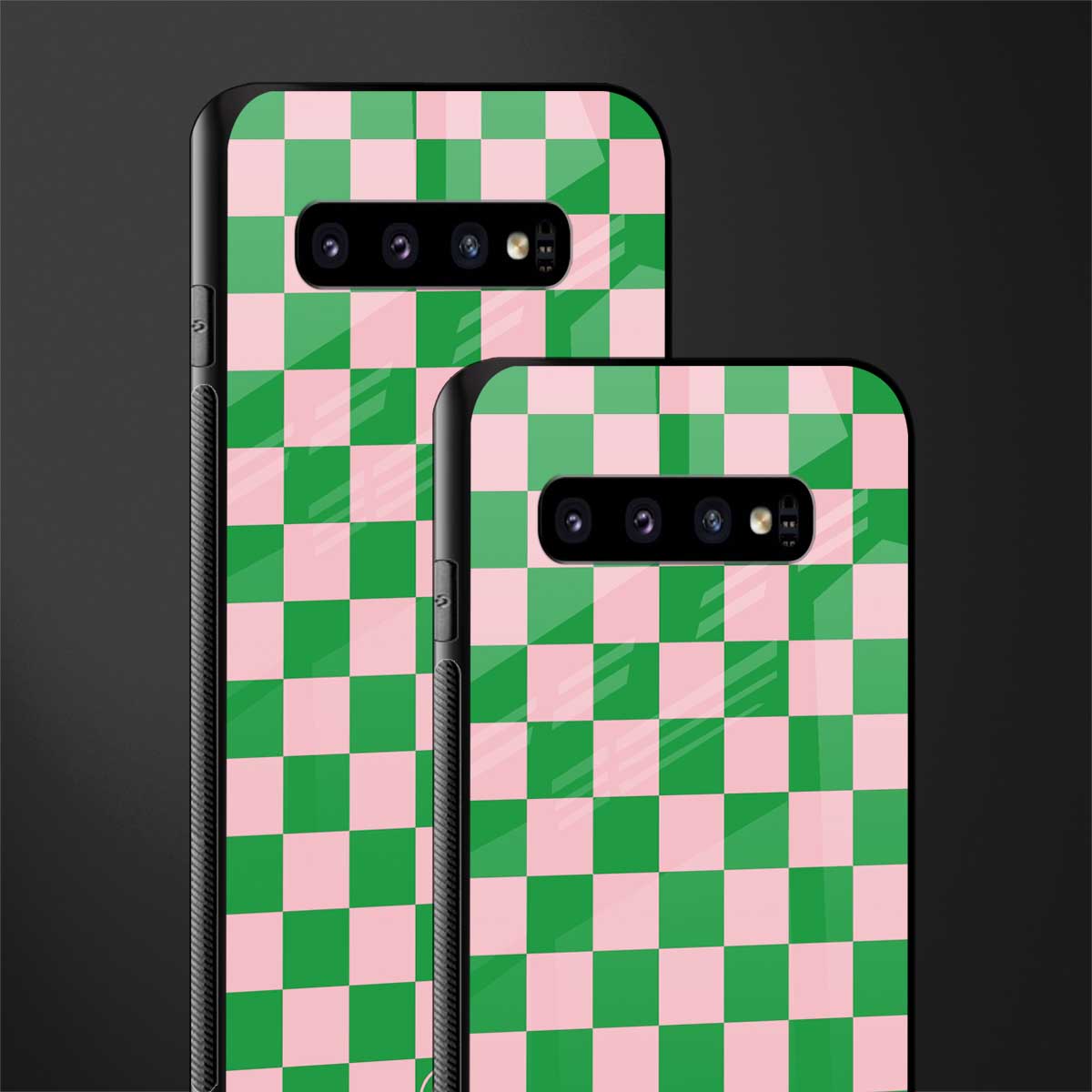 pink & green check pattern glass case for samsung galaxy s10 image-2