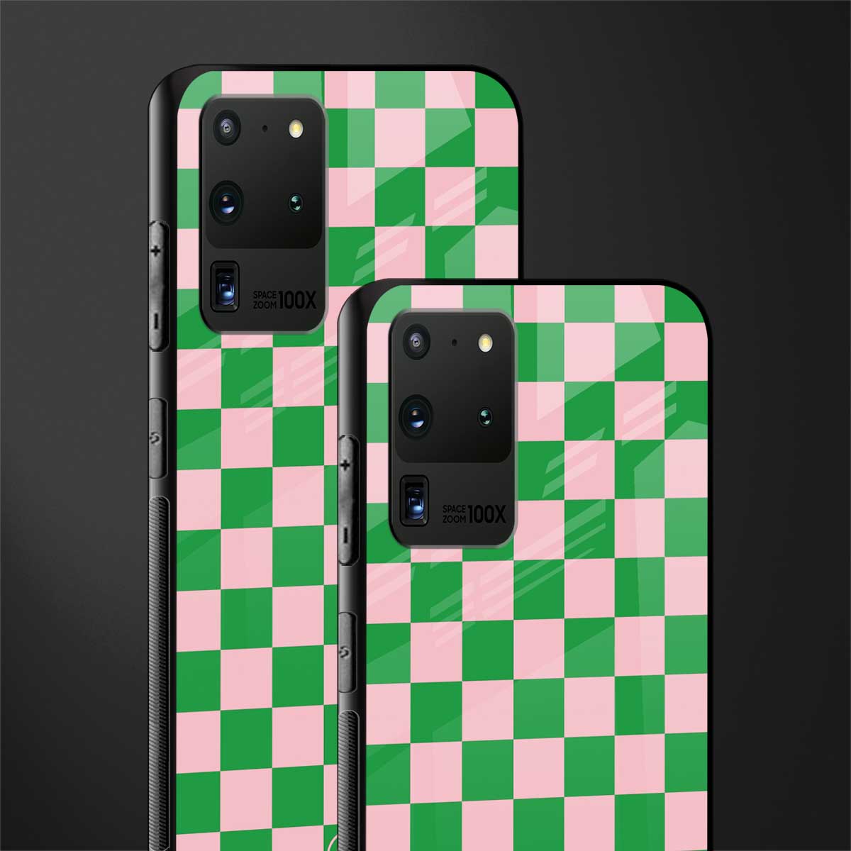 pink & green check pattern glass case for samsung galaxy s20 ultra image-2