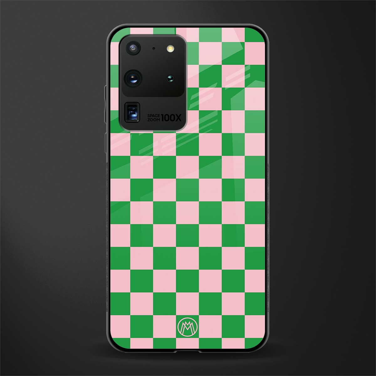 pink & green check pattern glass case for samsung galaxy s20 ultra image