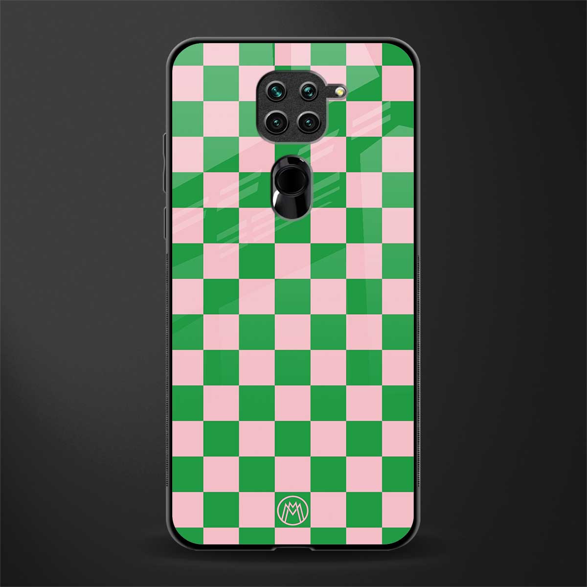 pink & green check pattern glass case for redmi note 9 image