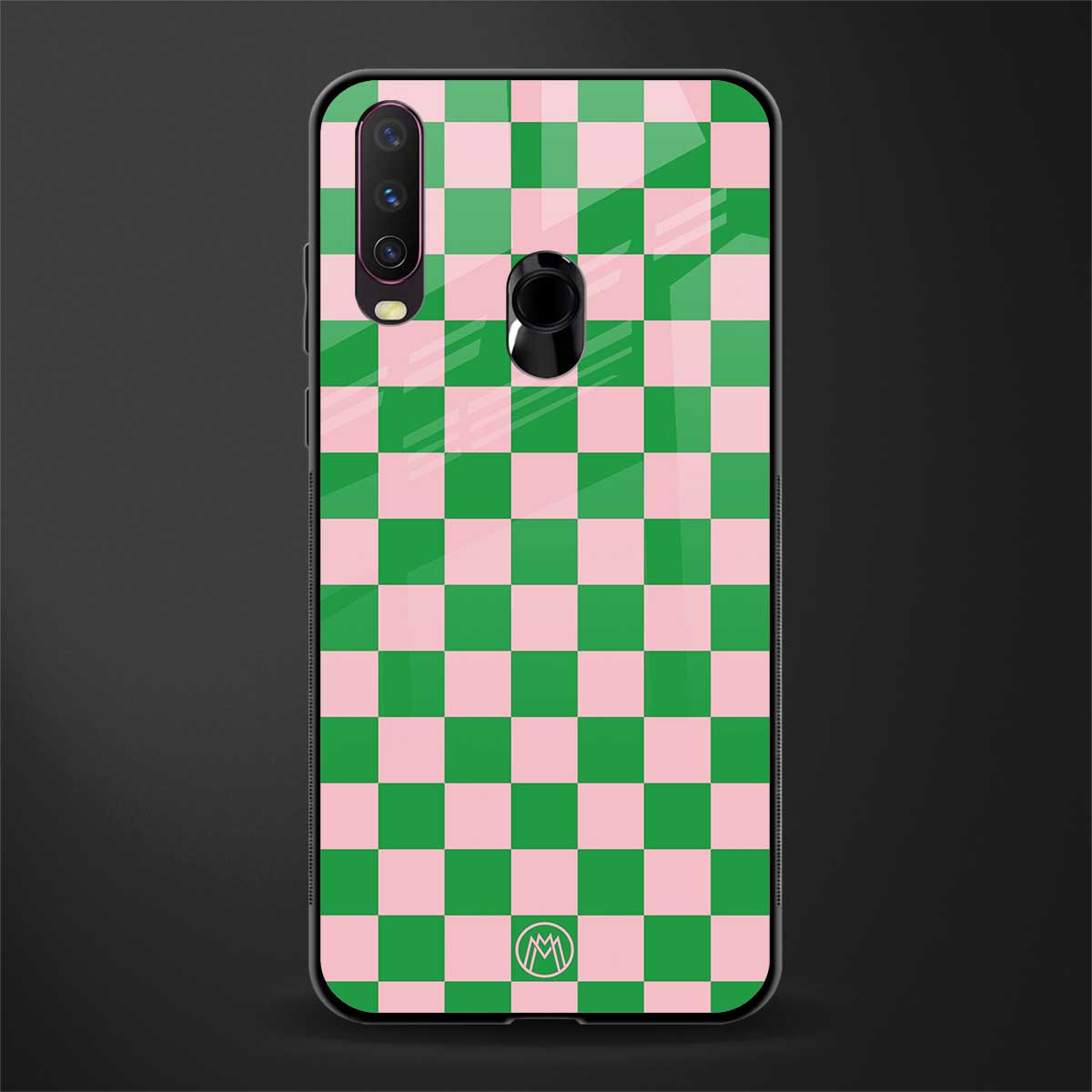 pink & green check pattern glass case for vivo u10 image