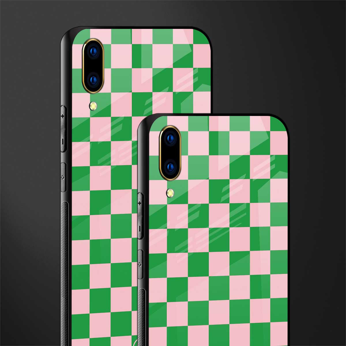 pink & green check pattern glass case for vivo v11 pro image-2