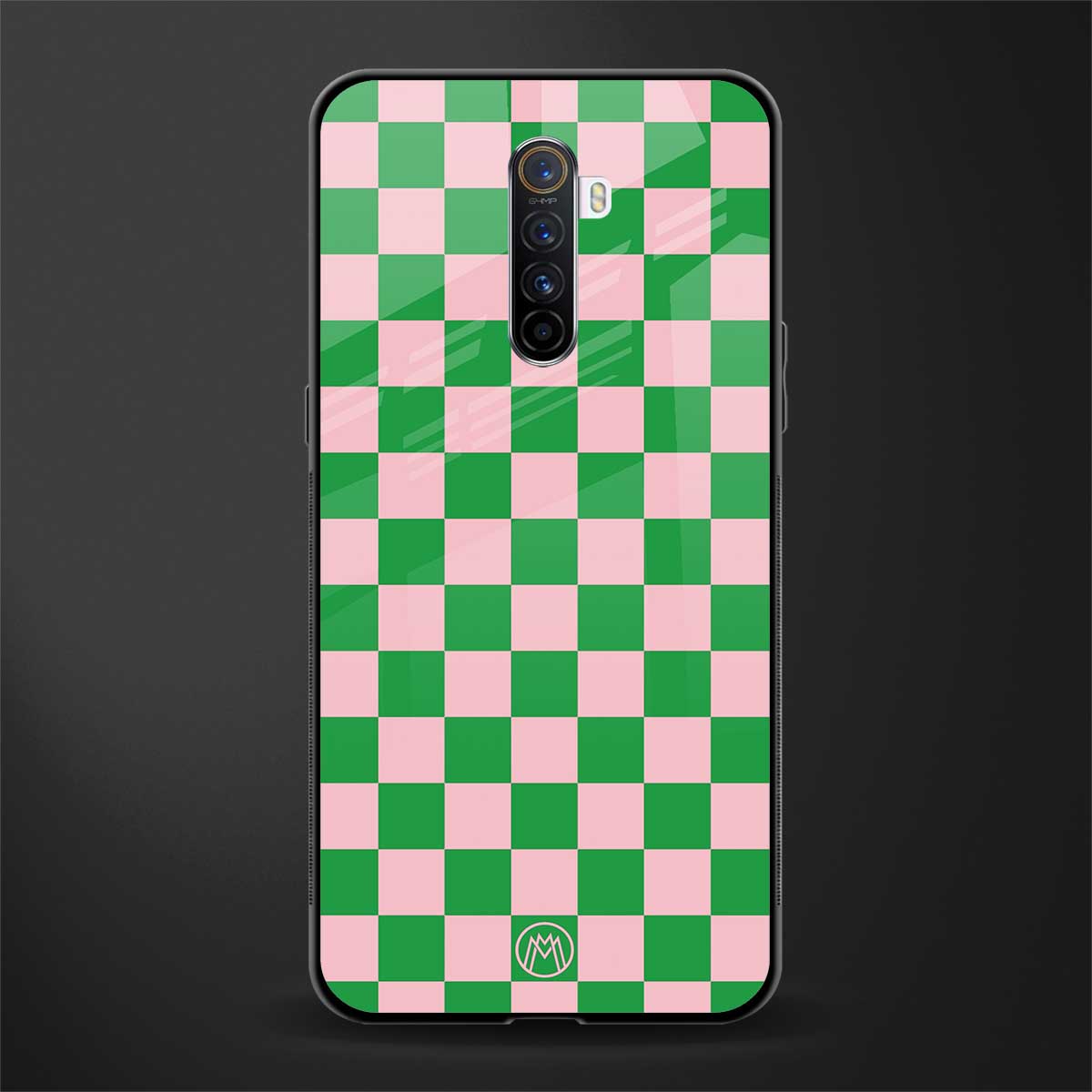 pink & green check pattern glass case for realme x2 pro image
