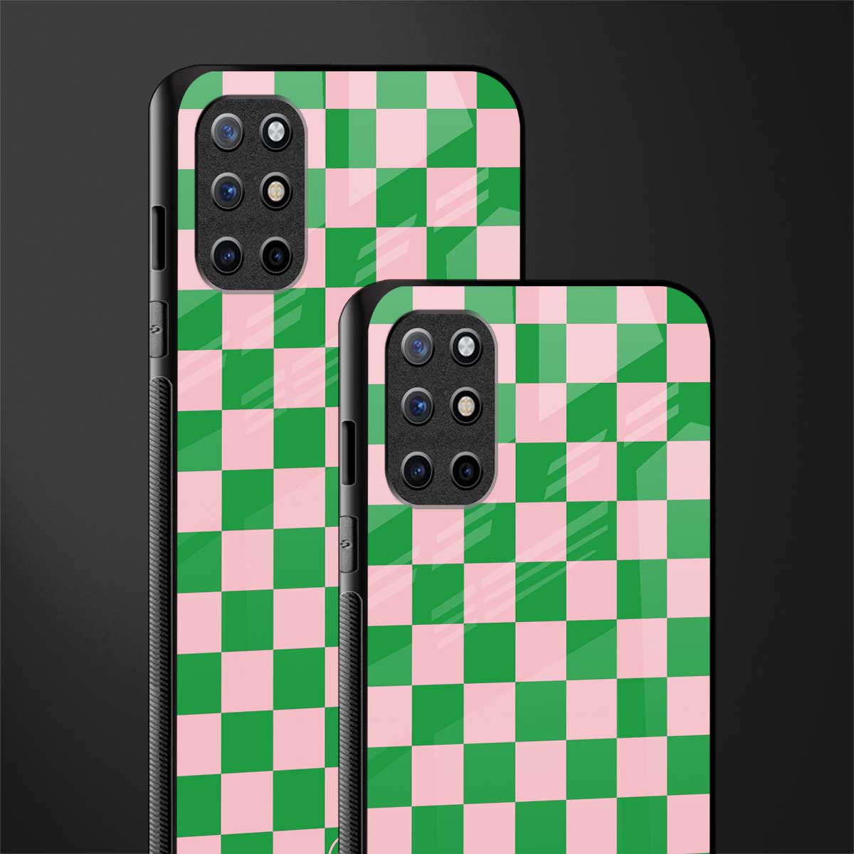 pink & green check pattern glass case for oneplus 8t image-2