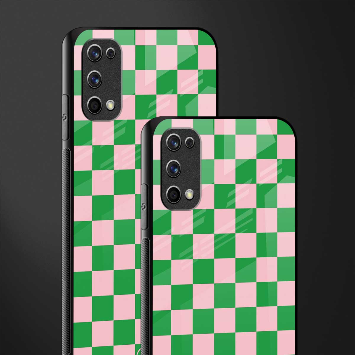 pink & green check pattern glass case for realme 7 pro image-2