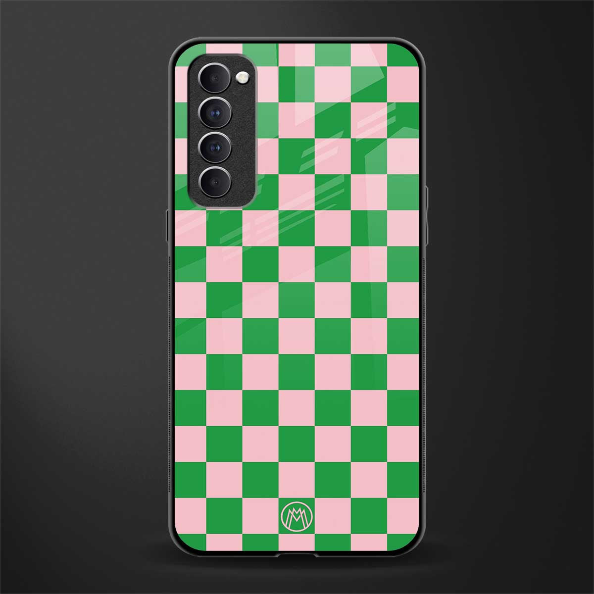 pink & green check pattern glass case for oppo reno 4 pro image