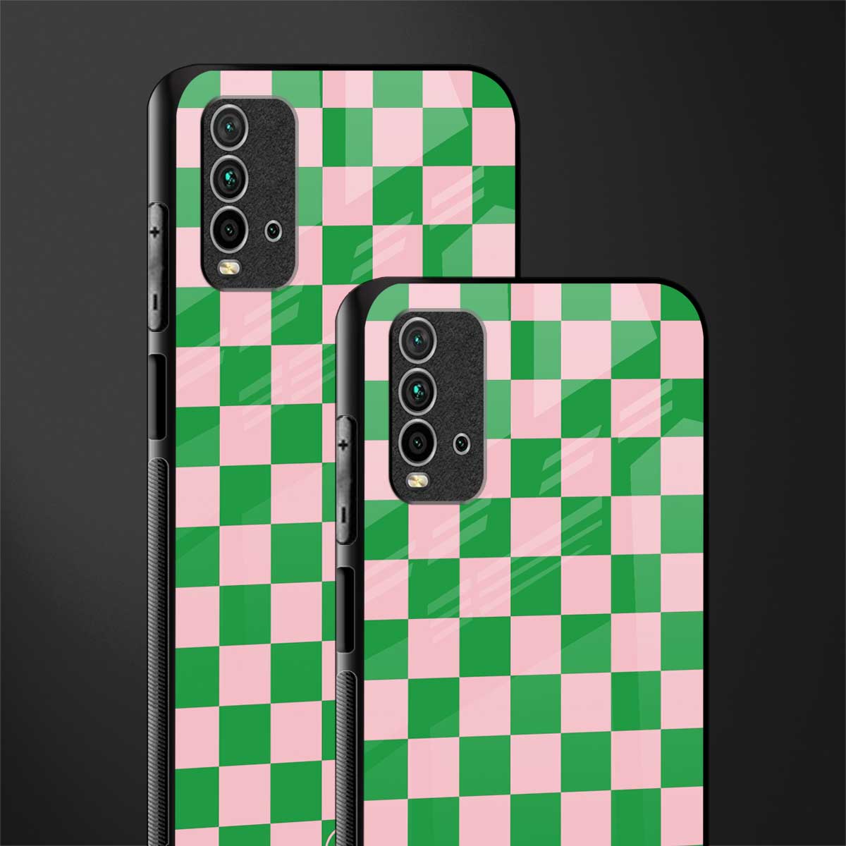 pink & green check pattern glass case for redmi 9 power image-2