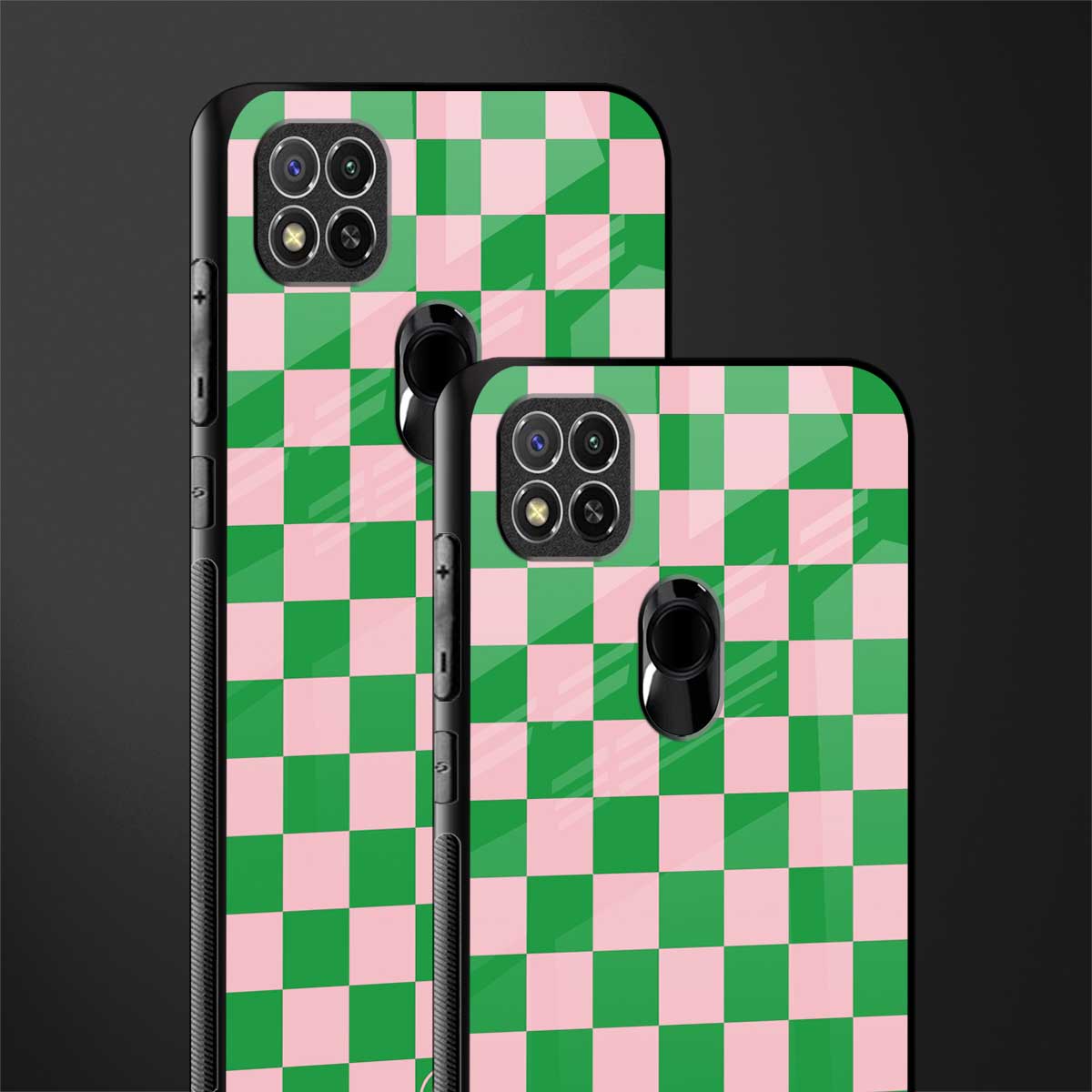 pink & green check pattern glass case for redmi 9 image-2
