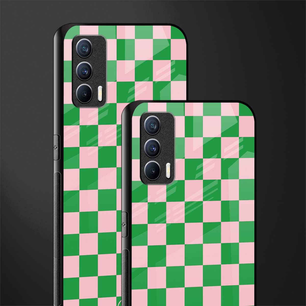 pink & green check pattern glass case for realme x7 image-2