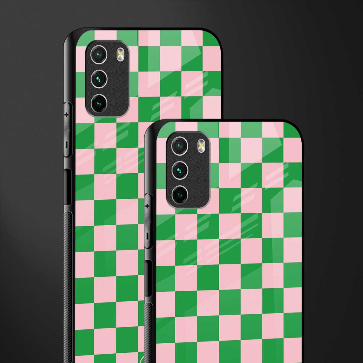 pink & green check pattern glass case for poco m3 image-2