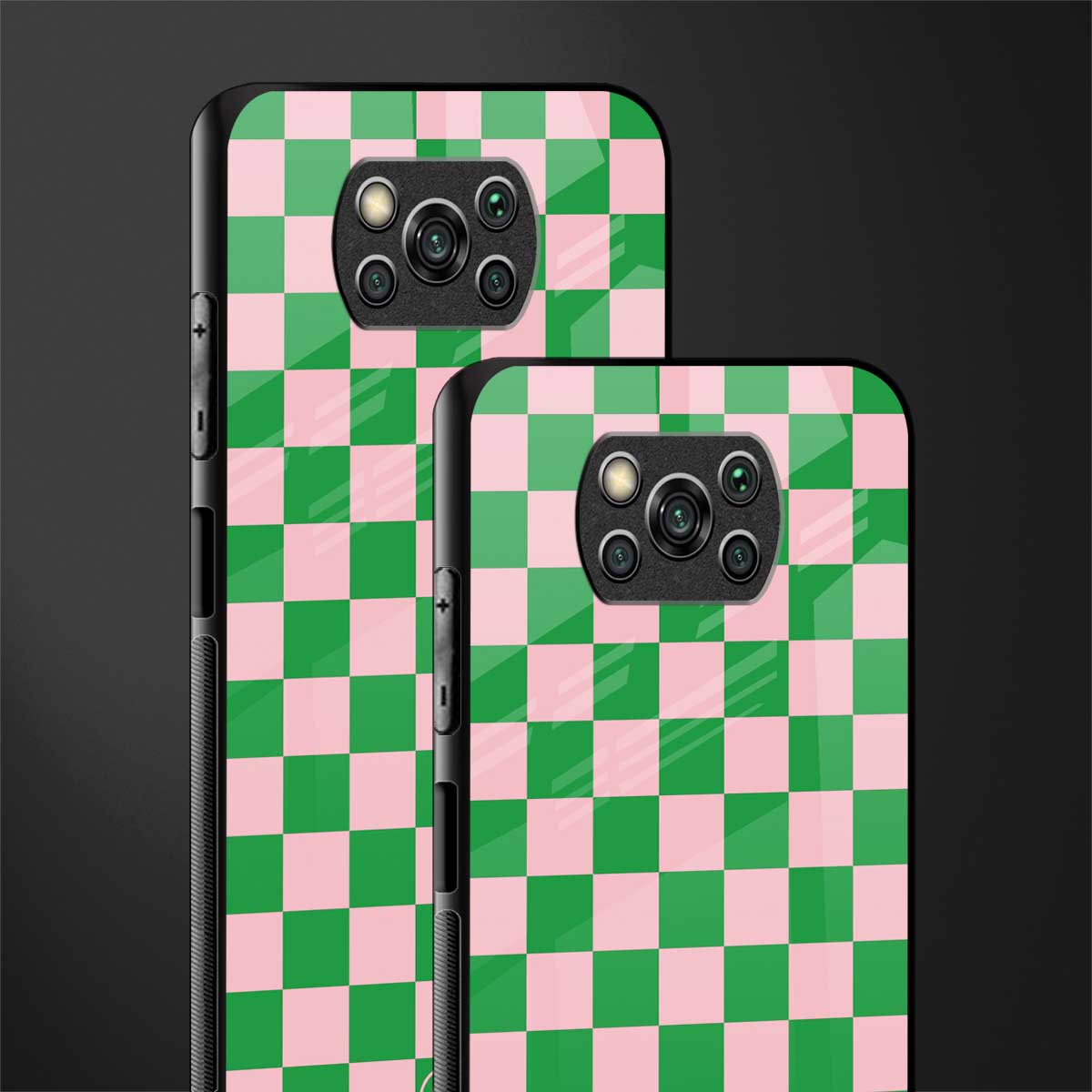 pink & green check pattern glass case for poco x3 image-2