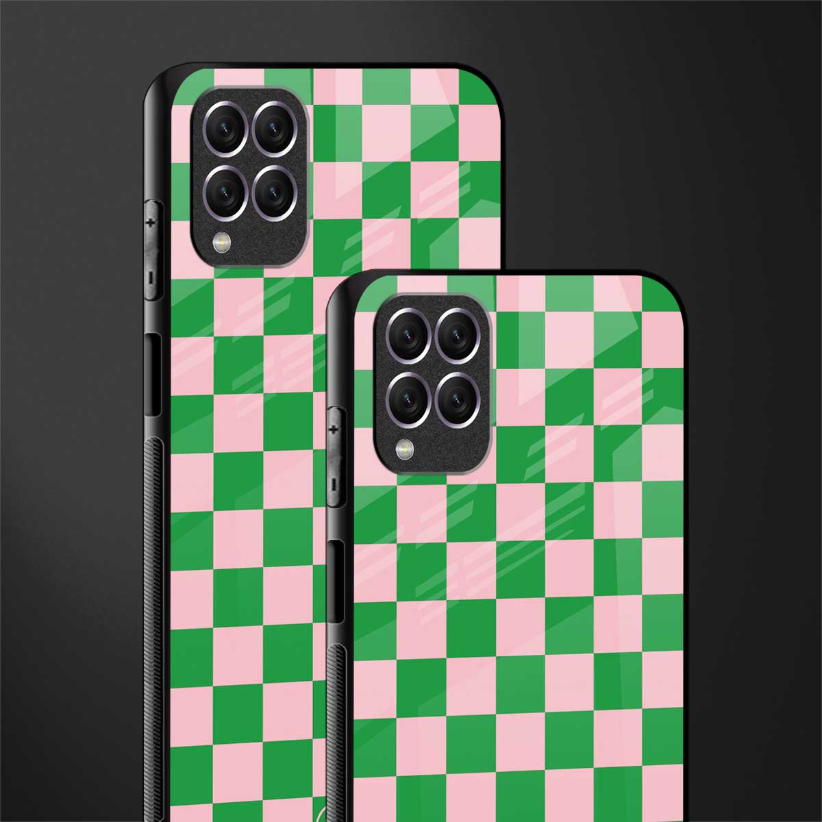 pink & green check pattern glass case for samsung galaxy f62 image-2