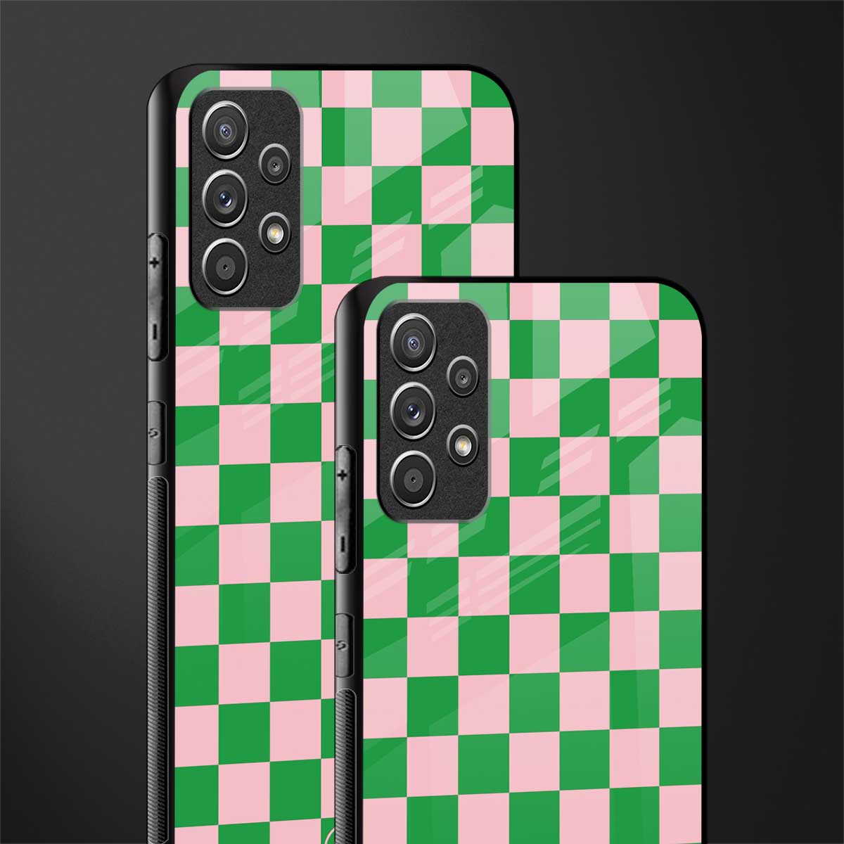 pink & green check pattern glass case for samsung galaxy a72 image-2