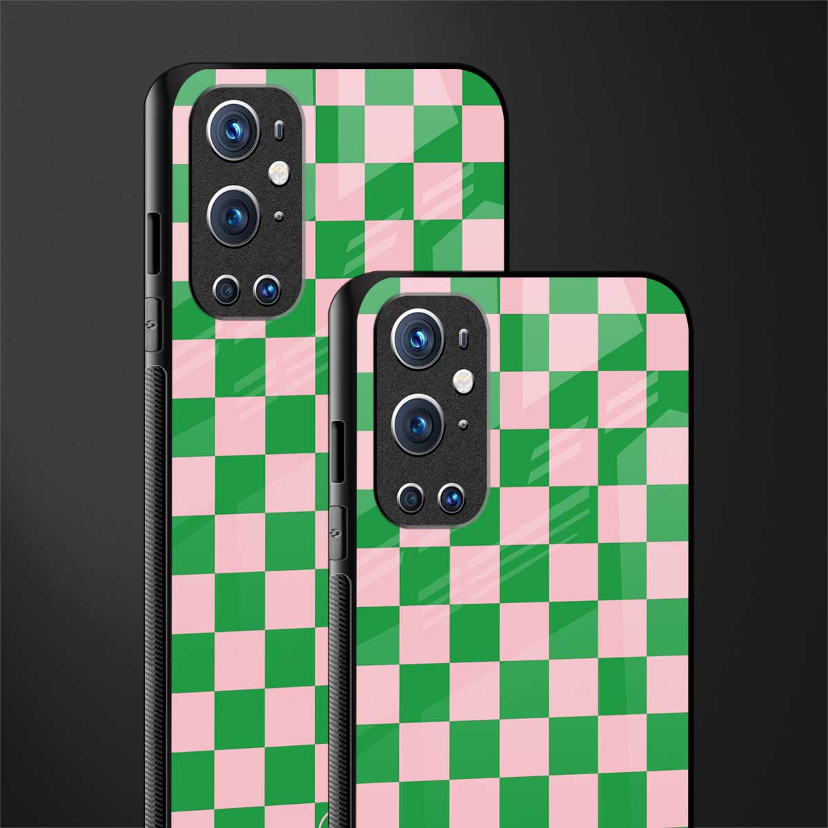 pink & green check pattern glass case for oneplus 9 pro image-2