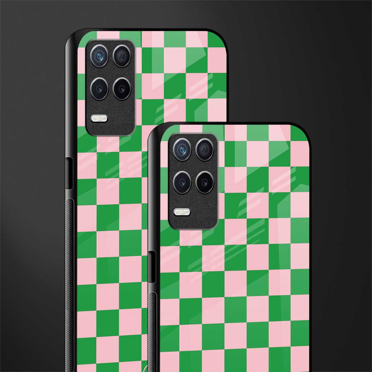 pink & green check pattern glass case for realme narzo 30 5g image-2