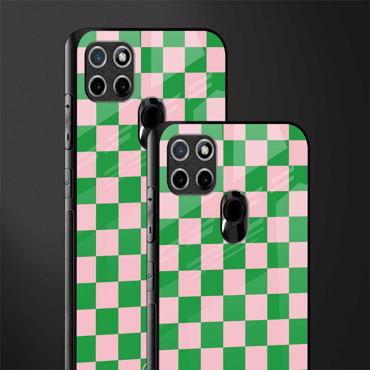 pink & green check pattern glass case for realme c21y image-2