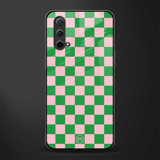 pink & green check pattern glass case for oneplus nord ce 5g image