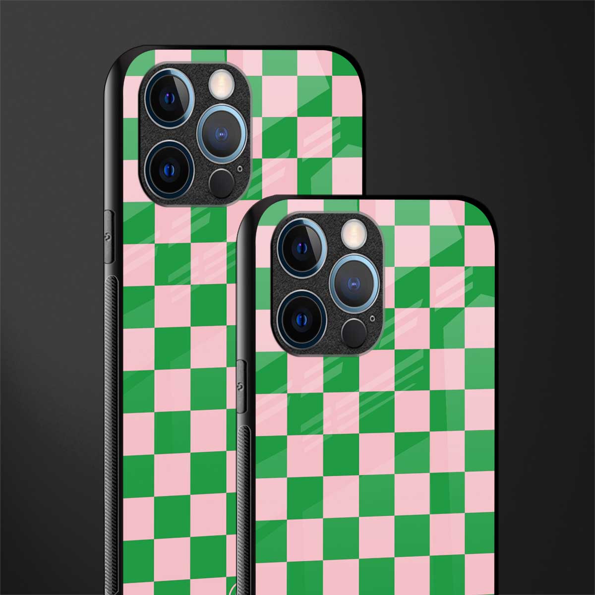 pink & green check pattern glass case for iphone 12 pro image-2
