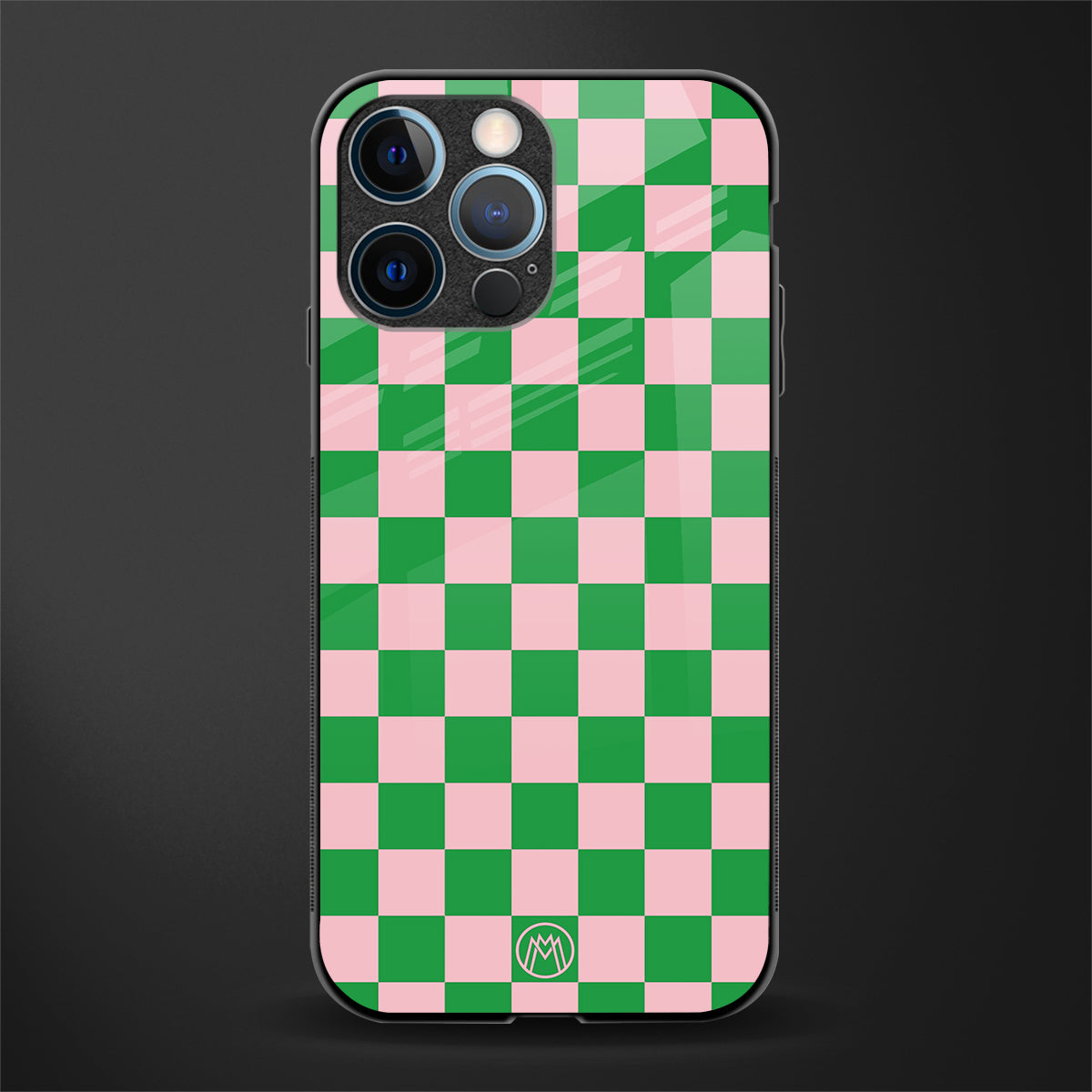 pink & green check pattern glass case for iphone 12 pro image