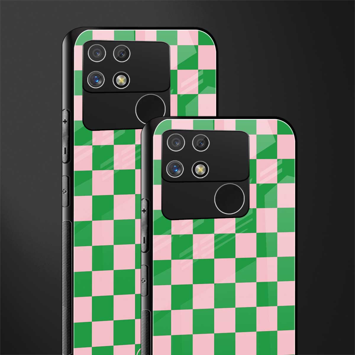 pink & green check pattern back phone cover | glass case for realme narzo 50a