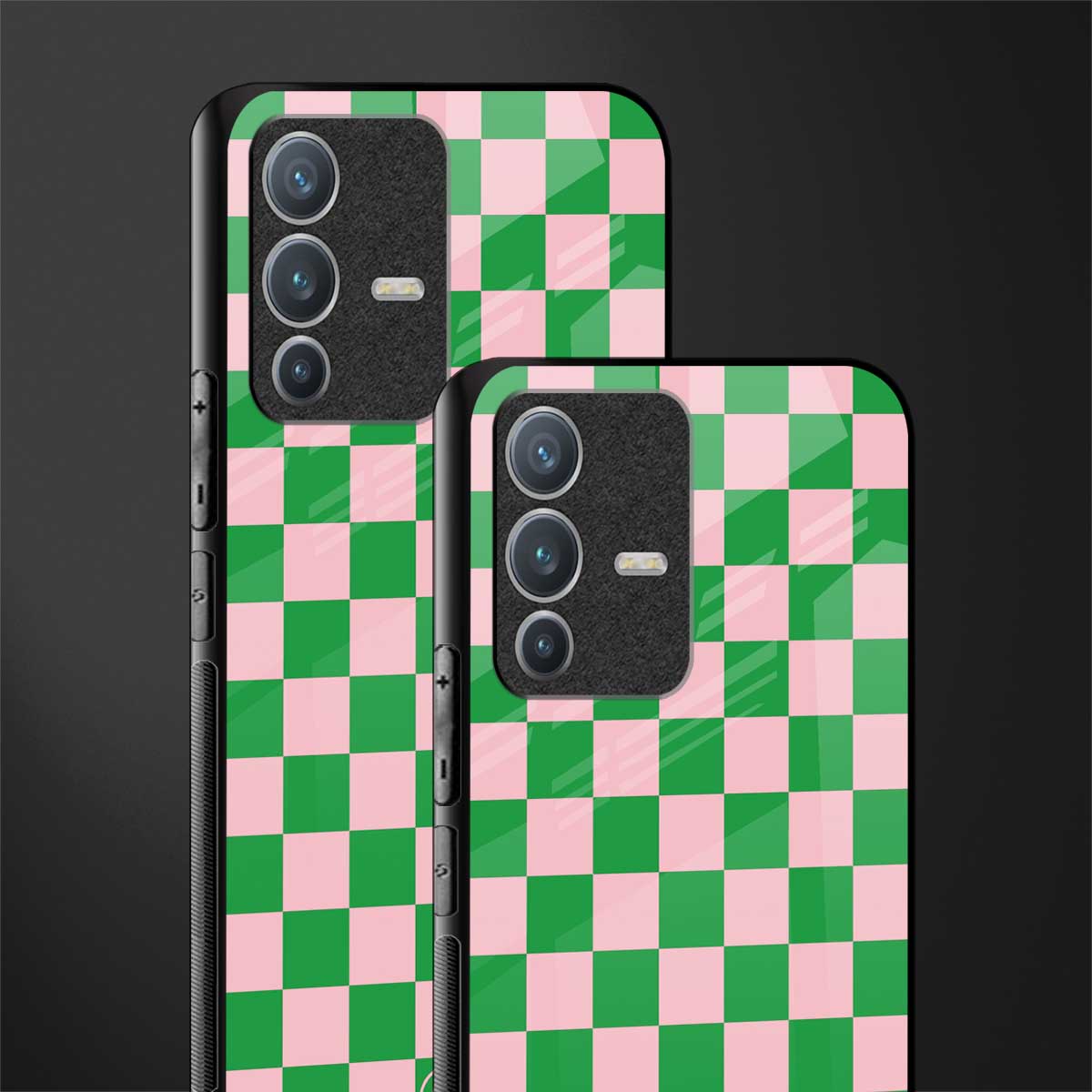 pink & green check pattern glass case for vivo v23 pro 5g image-2