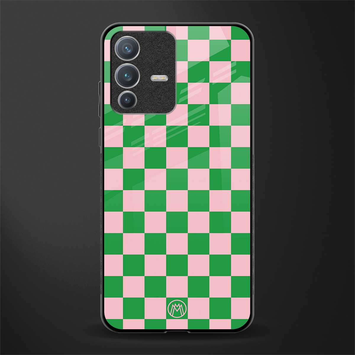 pink & green check pattern glass case for vivo v23 pro 5g image