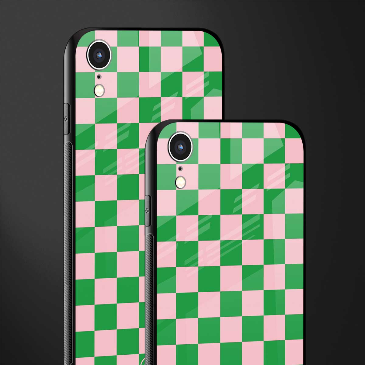 pink & green check pattern glass case for iphone xr image-2