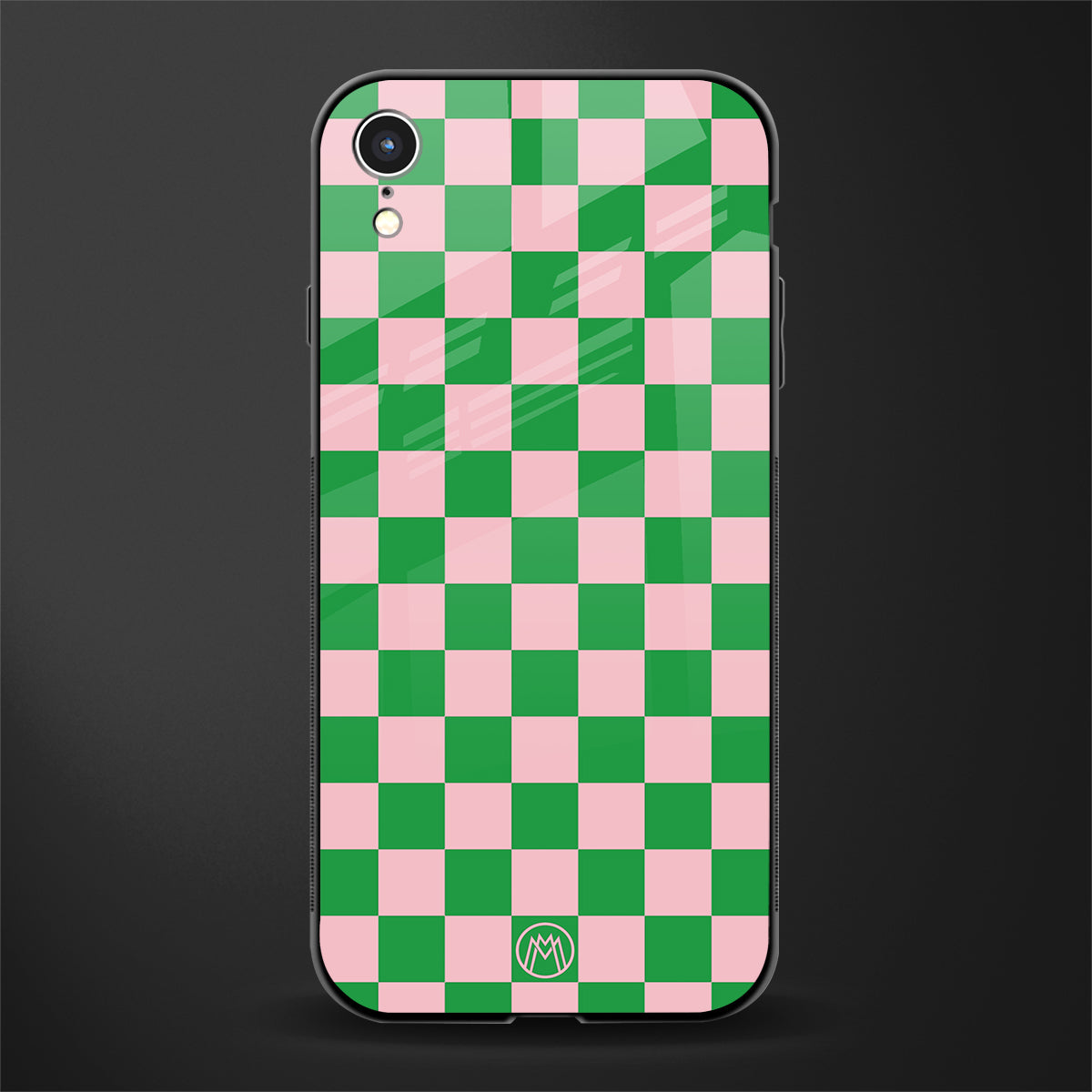 pink & green check pattern glass case for iphone xr image