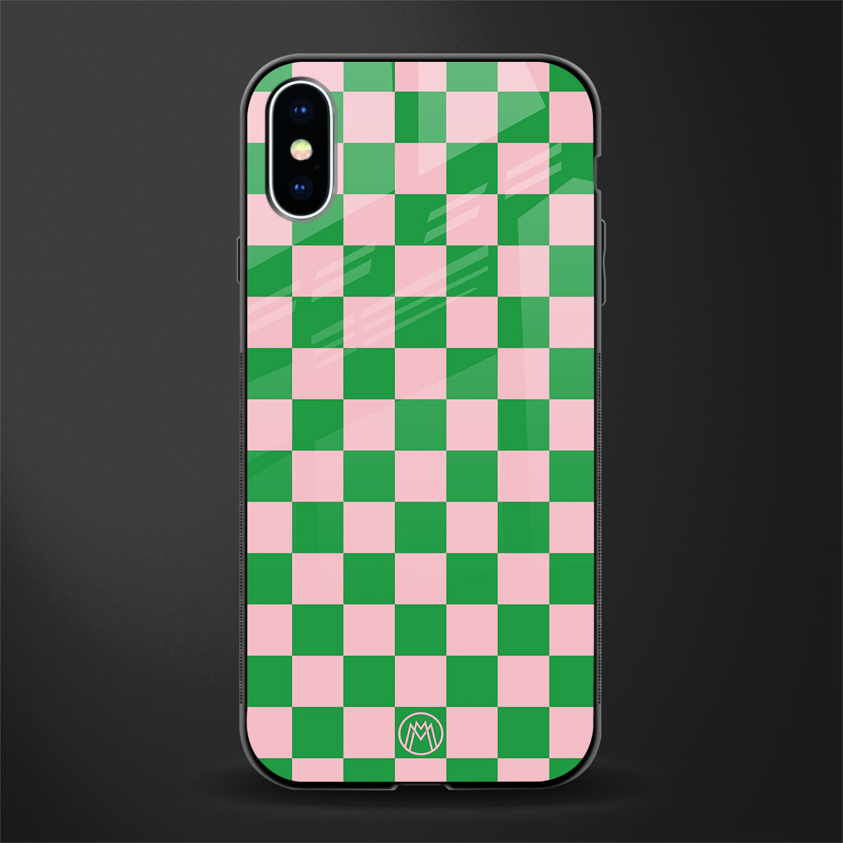 pink & green check pattern glass case for iphone x image