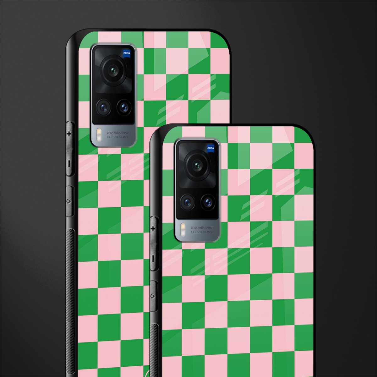 pink & green check pattern glass case for vivo x60 image-2