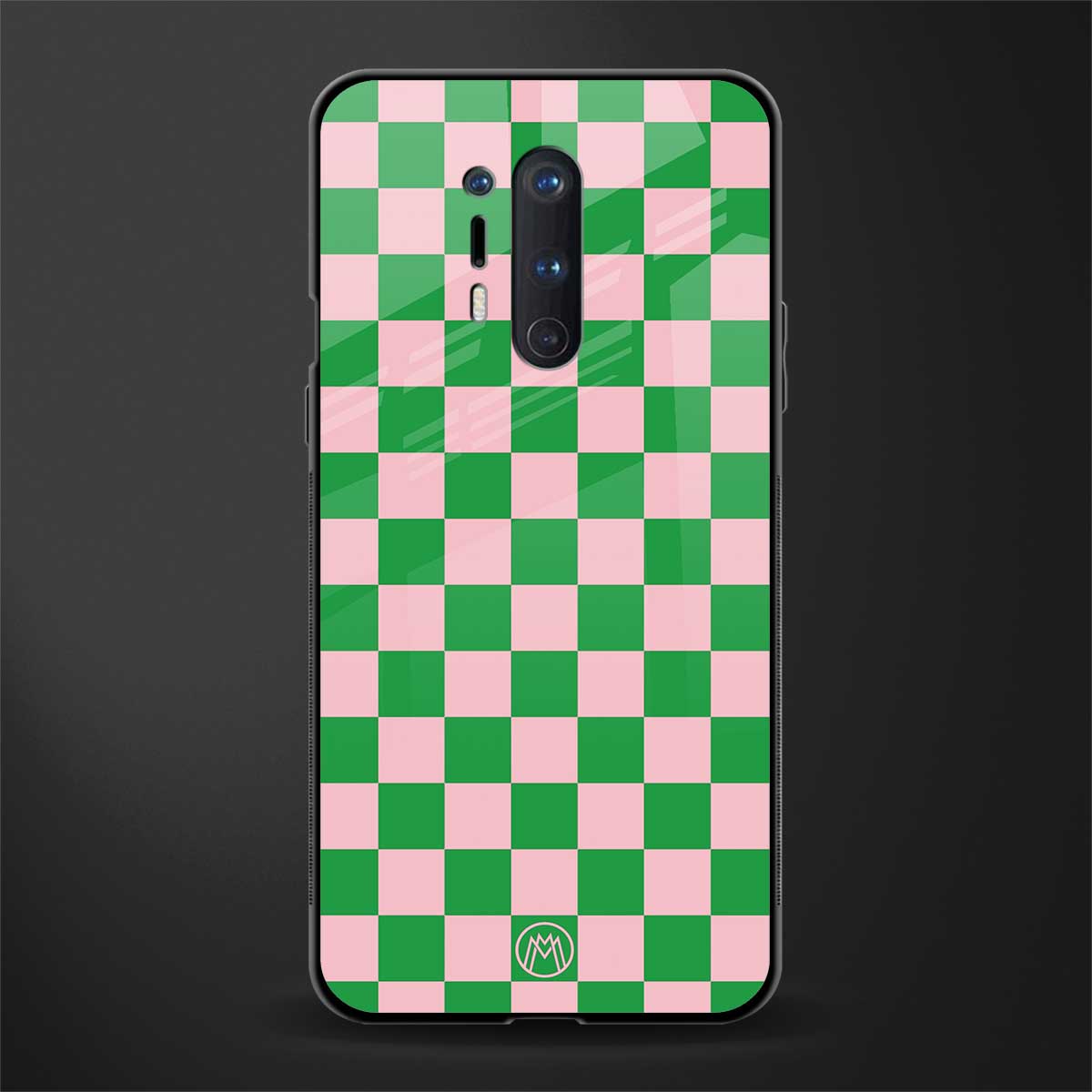 pink & green check pattern glass case for oneplus 8 pro image