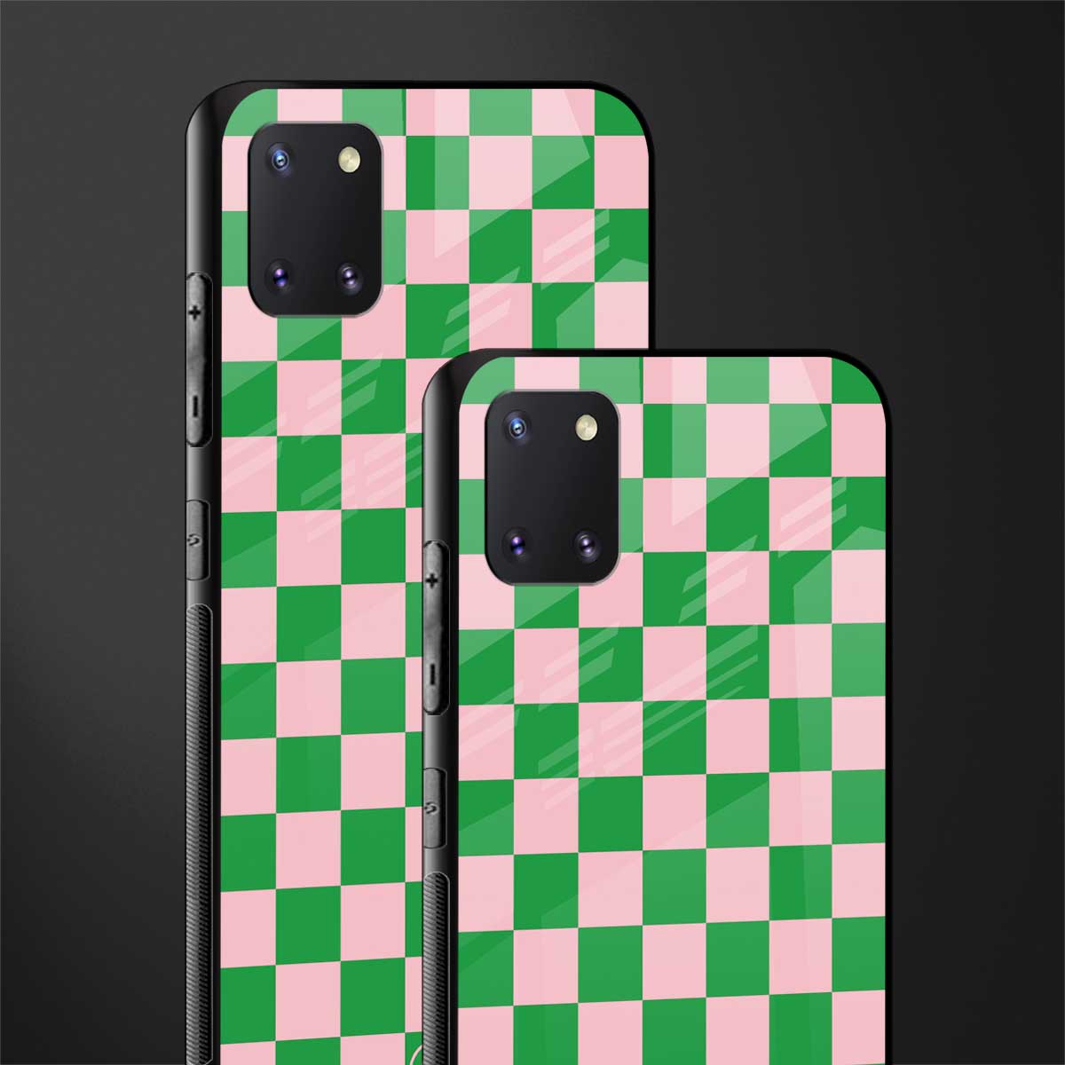 pink & green check pattern glass case for samsung a81 image-2