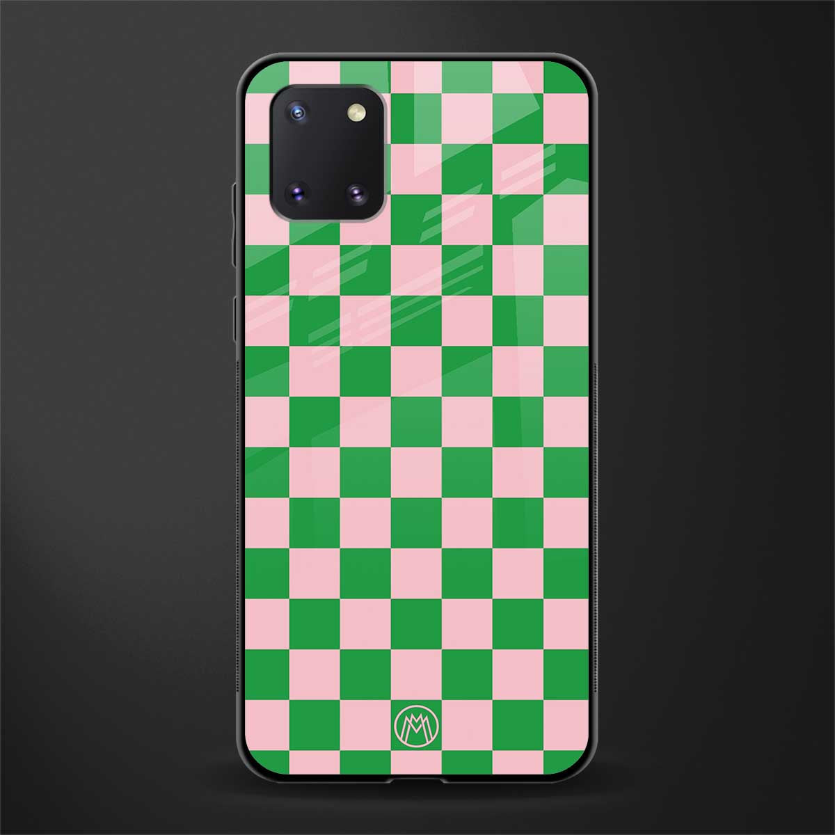 pink & green check pattern glass case for samsung a81 image