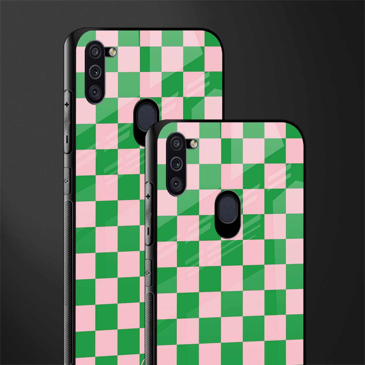pink & green check pattern glass case for samsung a11 image-2