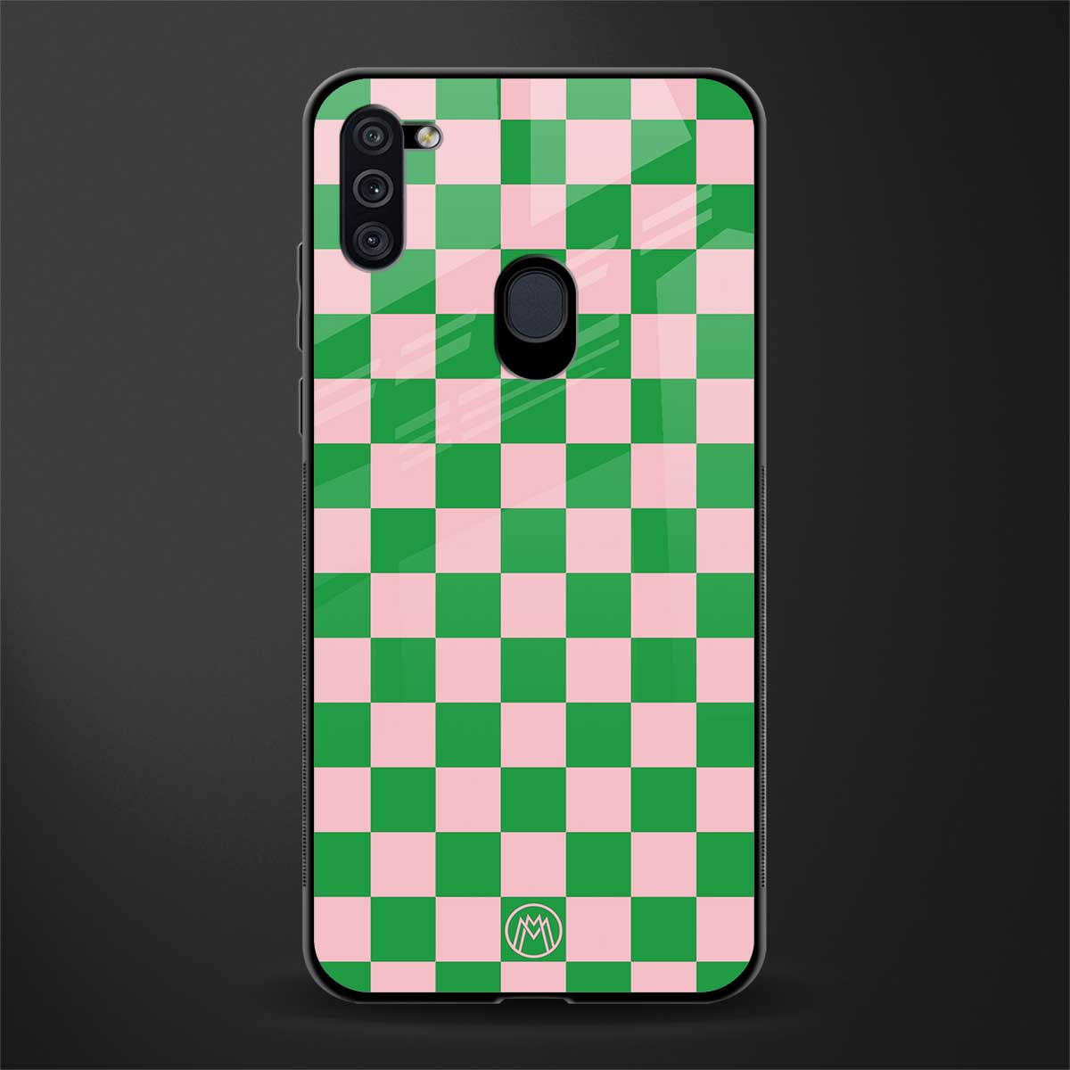 pink & green check pattern glass case for samsung a11 image