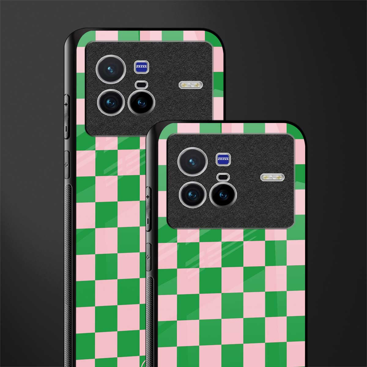 pink & green check pattern glass case for vivo x80 image-2