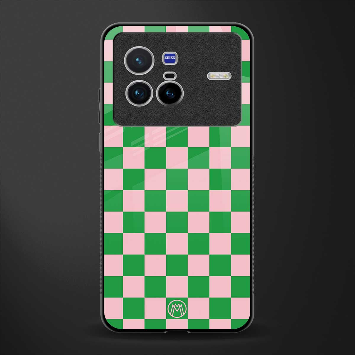 pink & green check pattern glass case for vivo x80 image