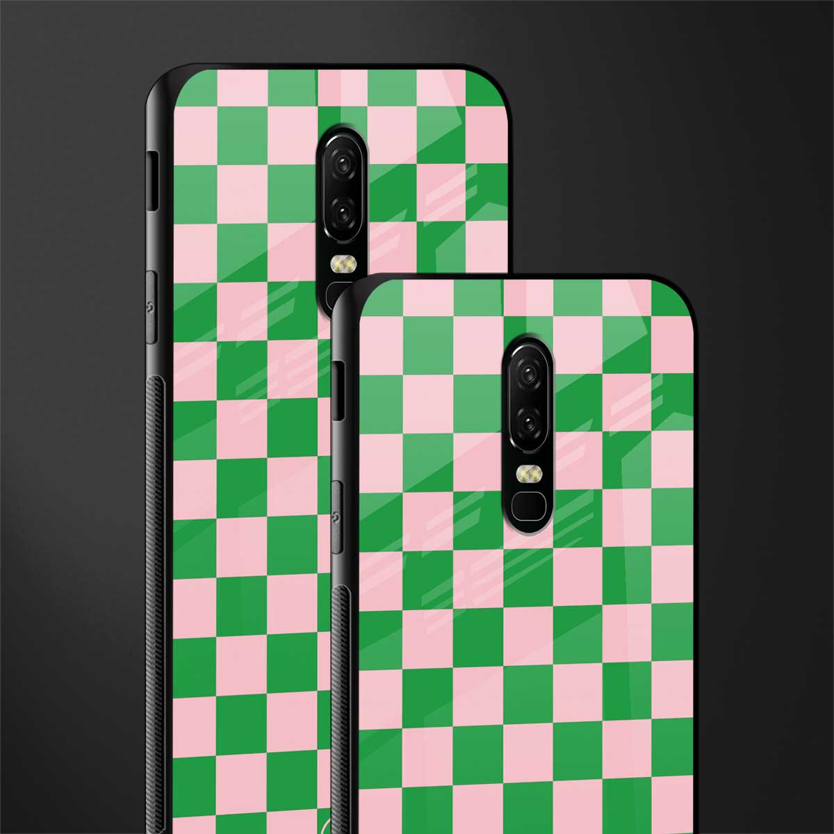 pink & green check pattern glass case for oneplus 6 image-2
