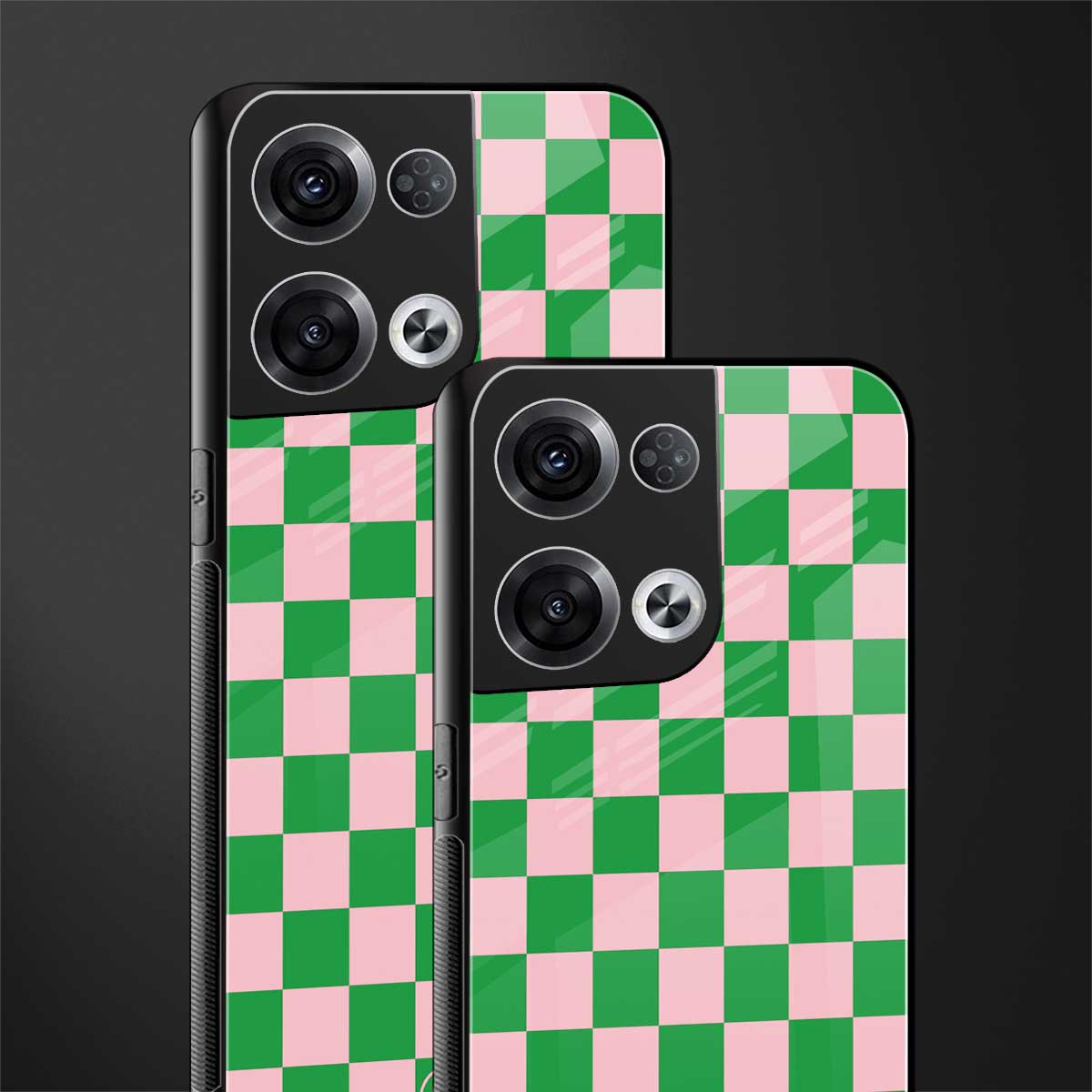 pink & green check pattern back phone cover | glass case for oppo reno 8 pro