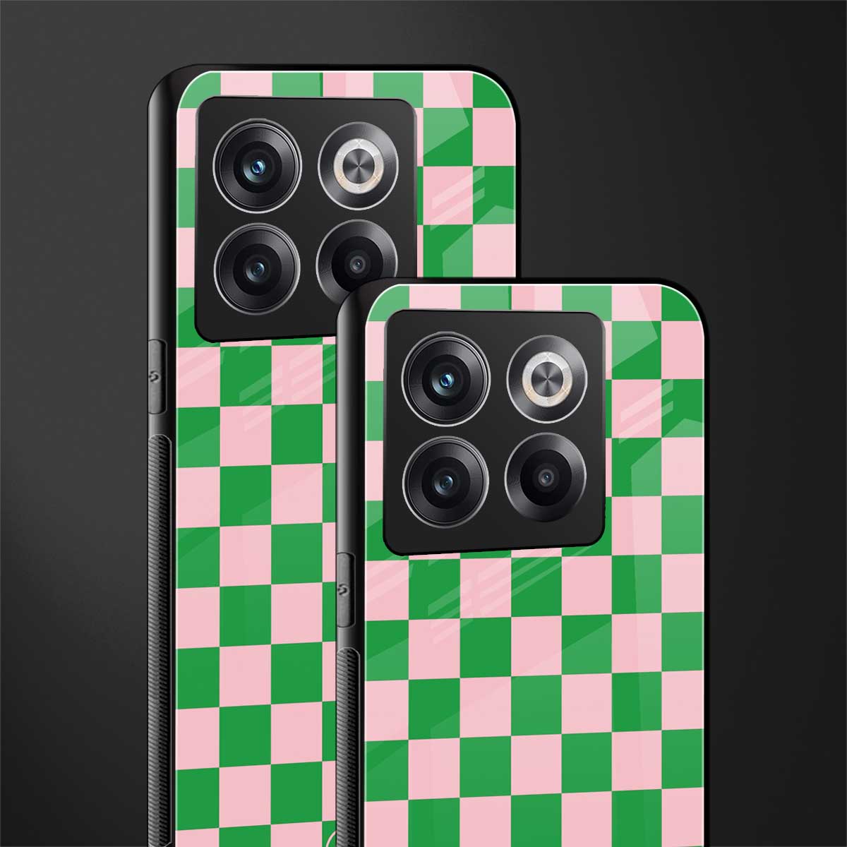 pink & green check pattern back phone cover | glass case for oneplus 10t