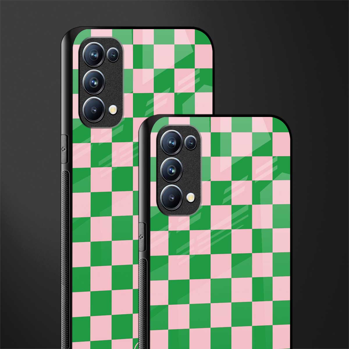 pink & green check pattern back phone cover | glass case for oppo reno 5
