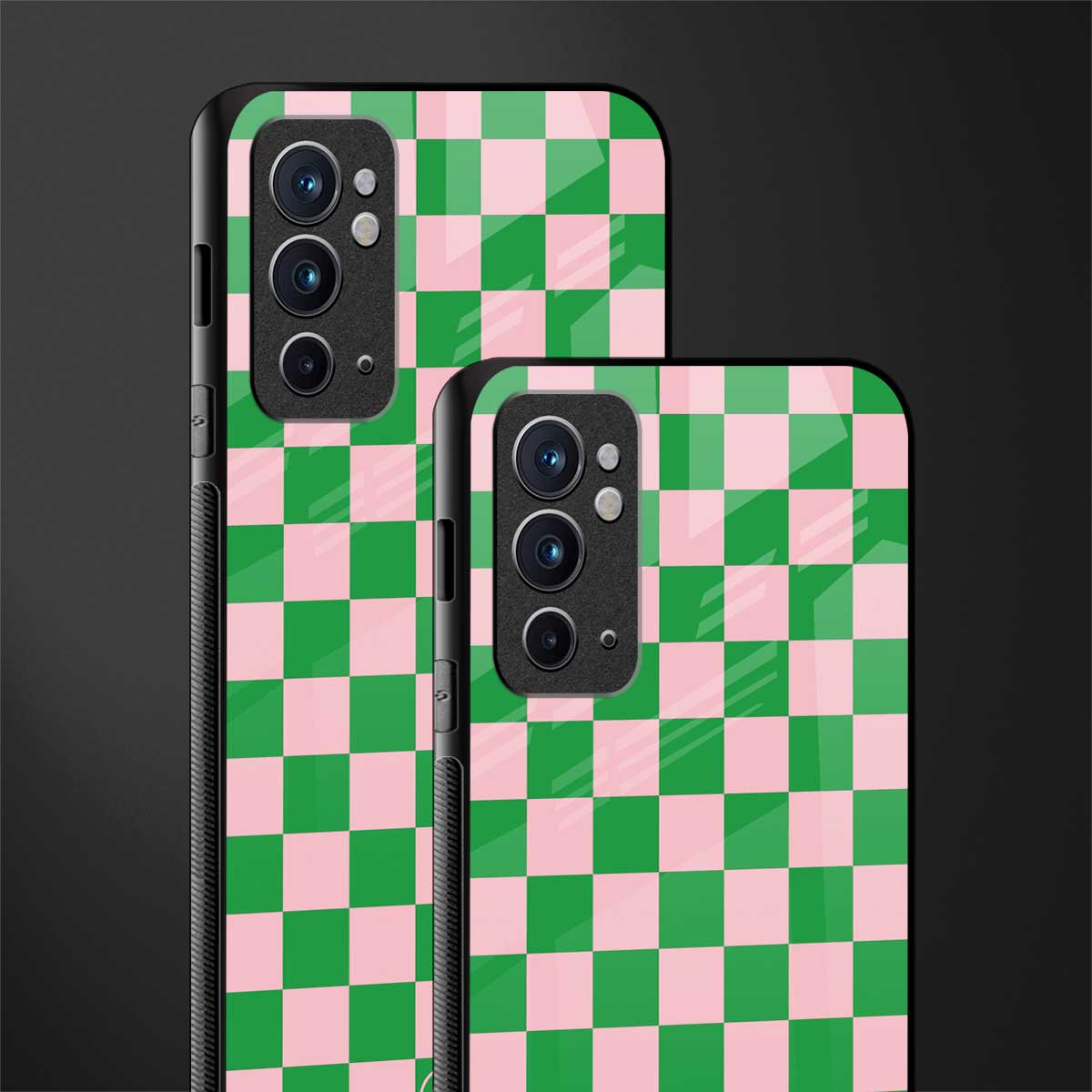 pink & green check pattern glass case for oneplus 9rt image-2