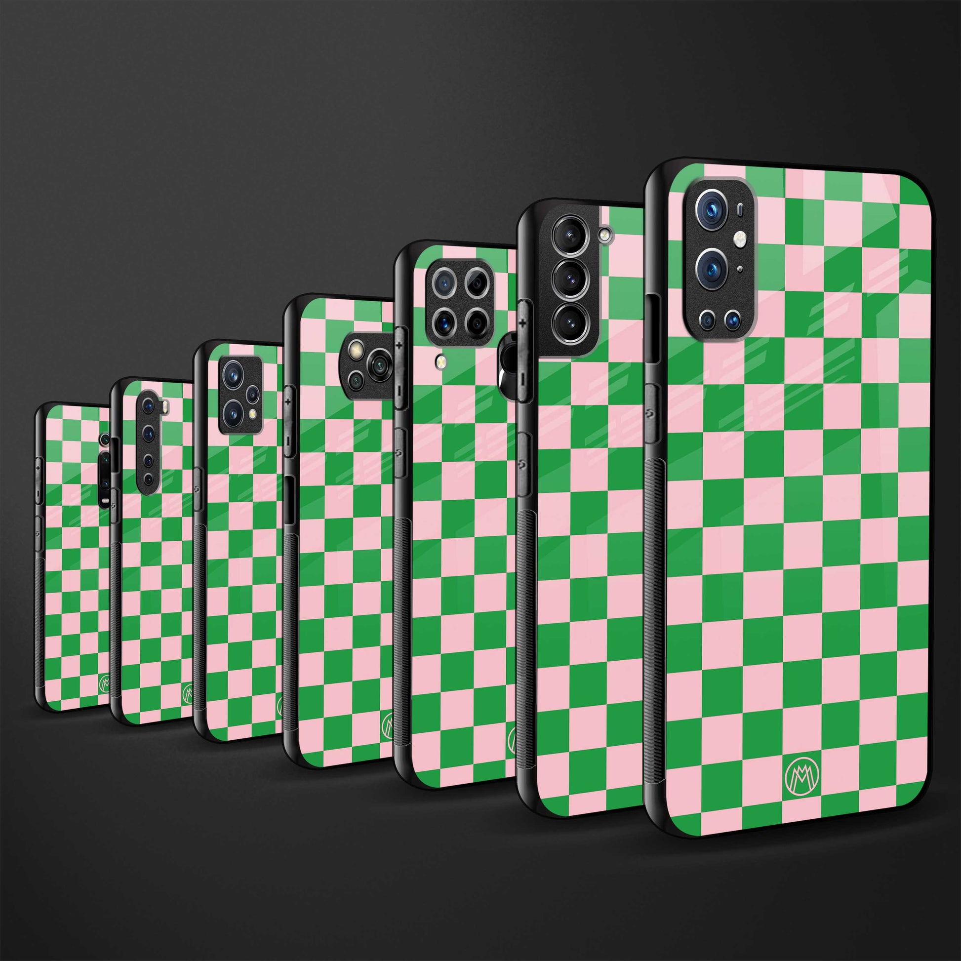 pink & green check pattern glass case for vivo v23e image-3