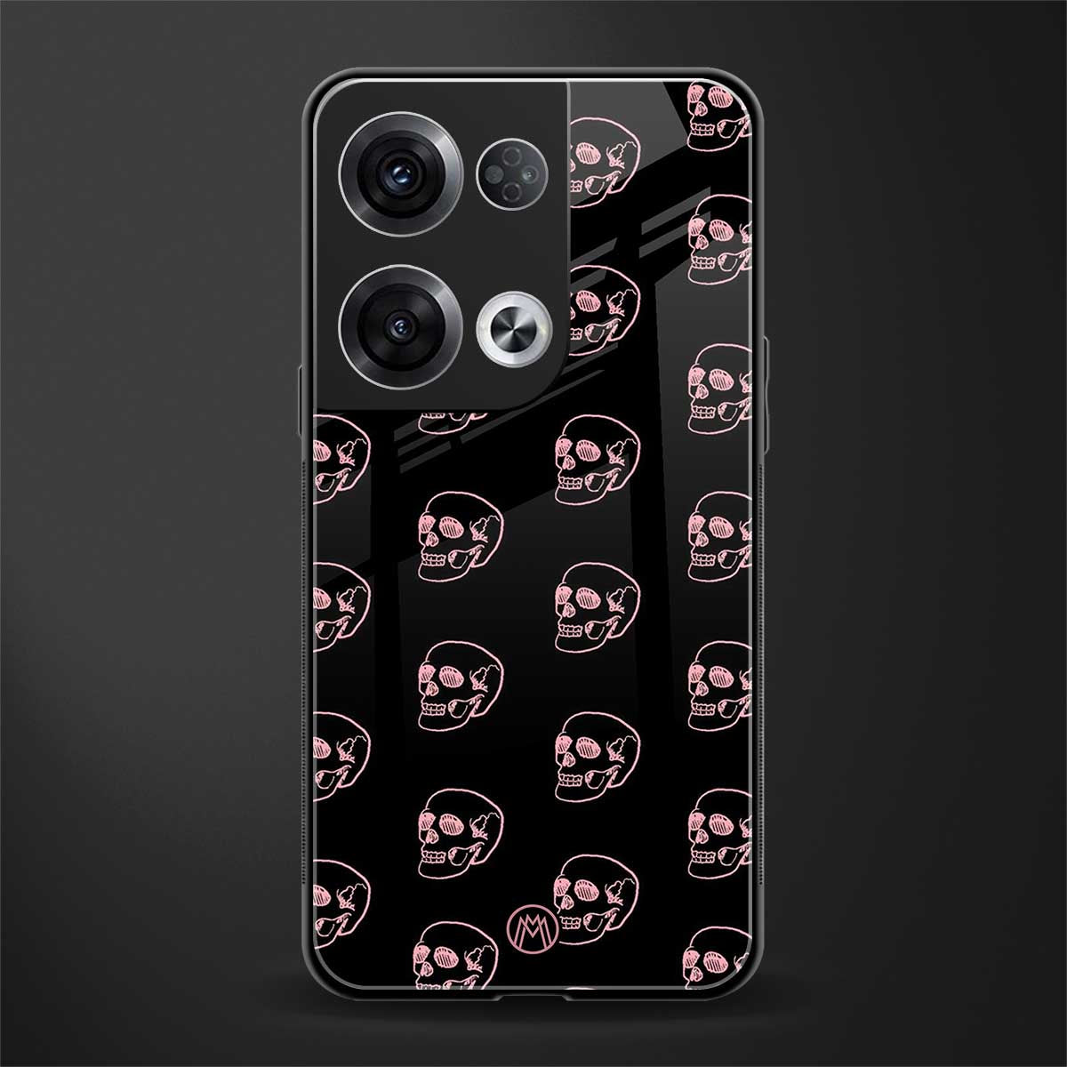 pink skull pattern back phone cover | glass case for oppo reno 8